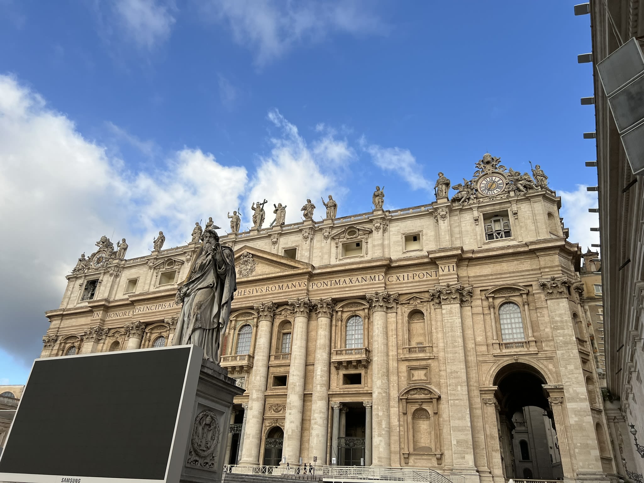 statues on top of building